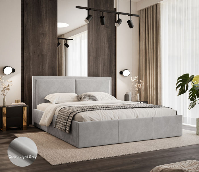 Sofello Polsterbett 180x200 Grau Hellgrau Velourstoff Velvett Samt mit Bettkasten und Stauraum