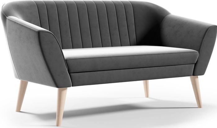 Sofello Sofa 2 Sitzer -- SUZI -- Grau Sitzbank Samt Holzf??e Schnelle Lieferung skandinavischer Stil - sch?ne Steppung