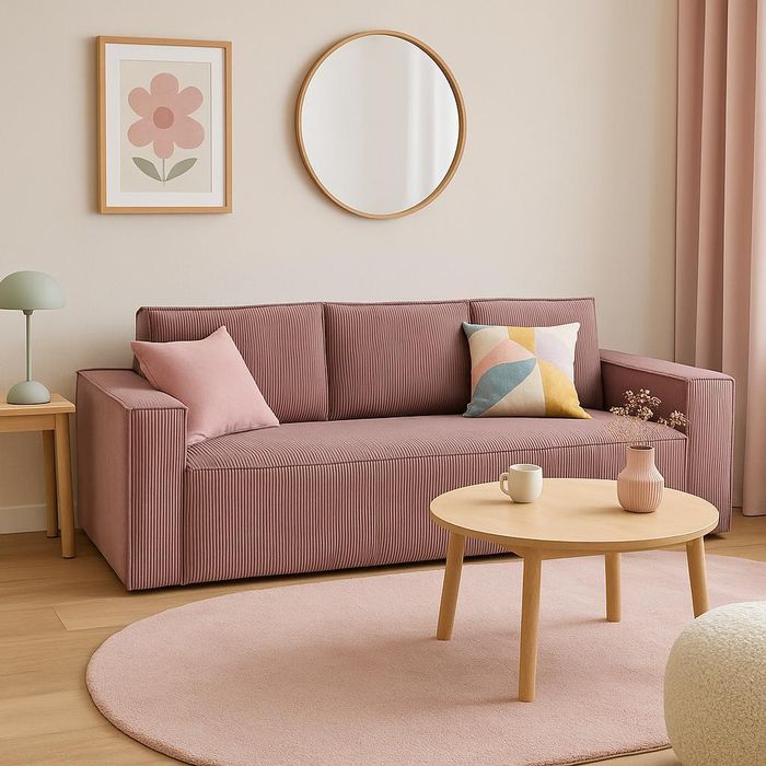 Sofello Schlafsofa CORDA  ROSA aus Kordstoff mit Schlaffunktion - Modernes Design in trendigen Farben