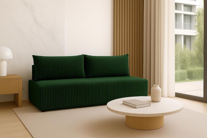 Sofello Sofa LUNO mit Schlaffunktion gr?n ? Moderne Cordsofa f?r Ihr Wohnzimmer, Schlaffl?che: 204?144 cm