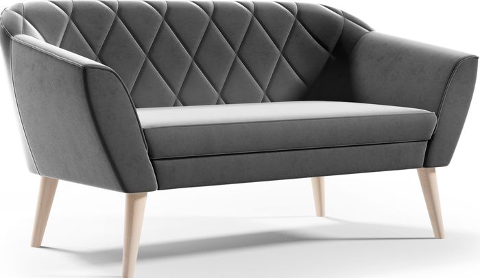 SOFELLO Sofa GLORIA 2-Sitzer in Samt Beige ? Skandinavisches Design | Vertikale Steppung | Holzfuesse | Kompakt & Elegant