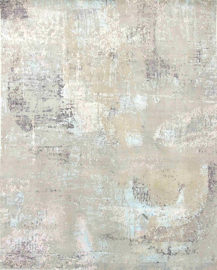 Modern Nepal Teppich, 302x252 cm, Schwarz-Grau, handgeknüpft aus Bambusseide