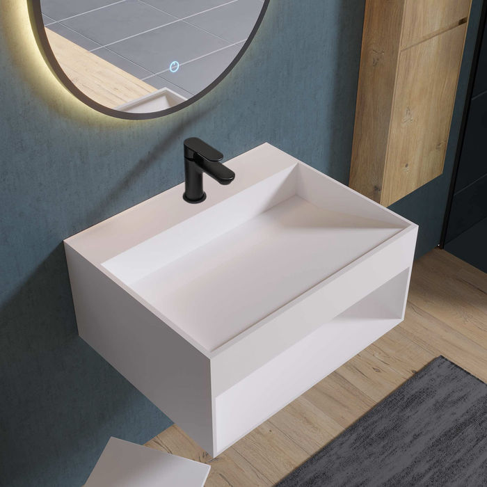 Stilform Wandwaschbecken 80x46x28 cm | Mineralguss mit Ablagefach | Weiß matt