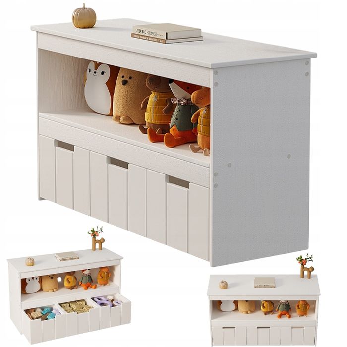 Regal mit Spielzeugaufbewahrung und Schublade, Kinder-Organizer-Schrank, Weiß