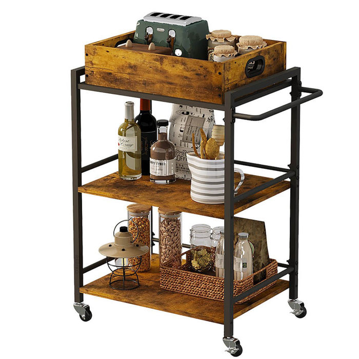 KÜCHENWAGEN AUF RÄDERN – ABNEHMBARES TABLETT, 86 CM, BRAUN, VINTAGE-/RETRO-/LOFT-STIL