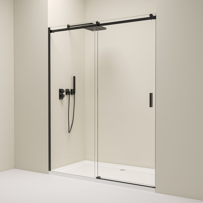 Nischendusche mit Schiebetür – 8 mm Sicherheitsglas / Schwarz Matt