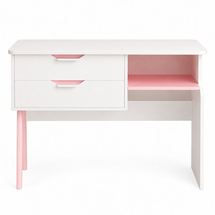 Moderner Kinderschreibtisch, 90 cm, weiß-rosa, mit 2 Schubladen und einem Regal