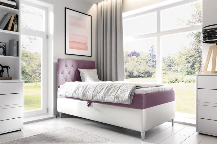 Boxspringbett Gästebett Kinderbett FINJA Nr.1 100x200cm Weiss-Rosa