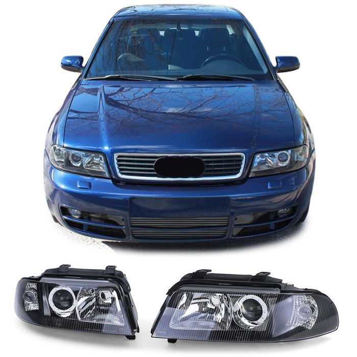 Facelift Klarglas DE Scheinwerfer Schwarz Smoke für Audi A4 B5 Limousine Avant