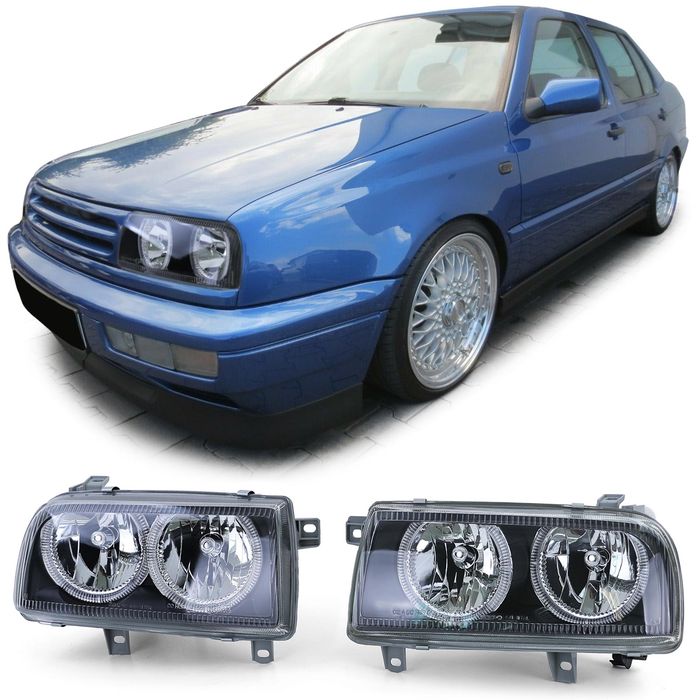 Klarglas Angel Eyes Scheinwerfer Schwarz für VW Vento 92-98