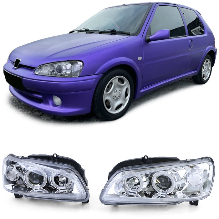 Klarglas Angel Eyes Scheinwerfer Chrom für Peugeot 106 96-03