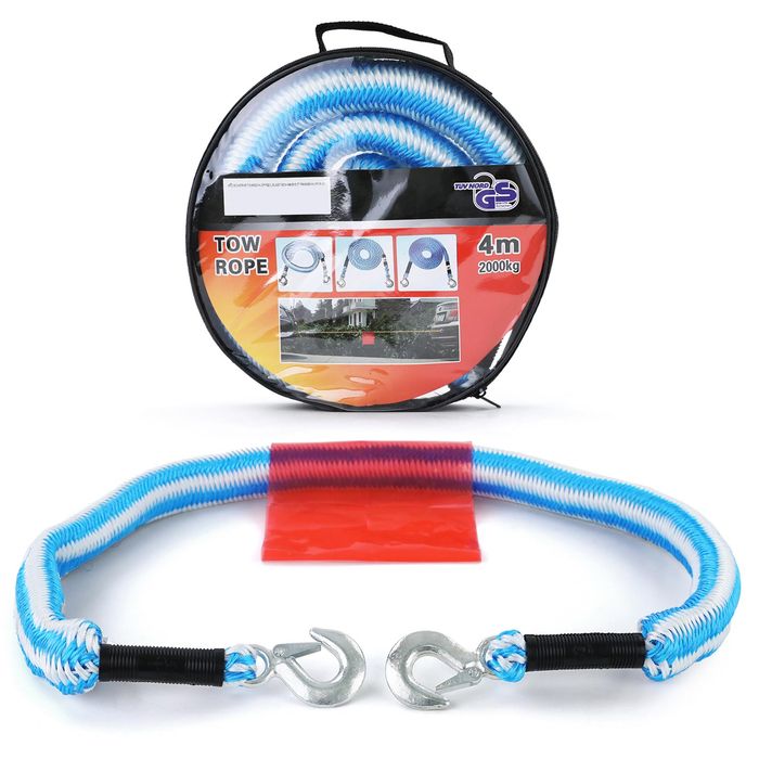 PKW KFZ Sicherheits Abschleppseil elastisch 4 Meter 2000 kg 2T Blau Weiss