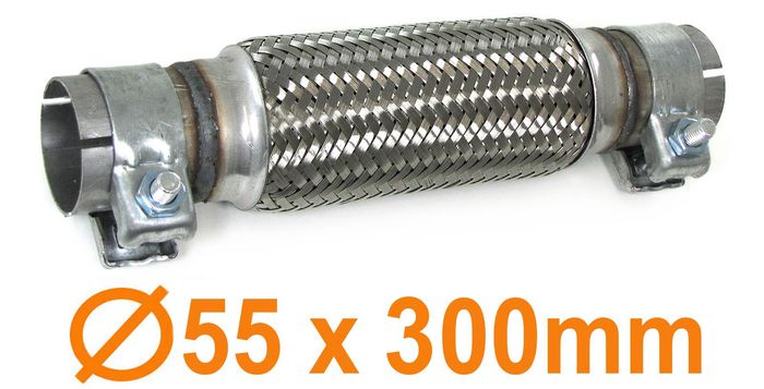 Auspuff Flexrohr Krümmer Hosenrohr universal 55 x 300mm Set mit 2 Schellen