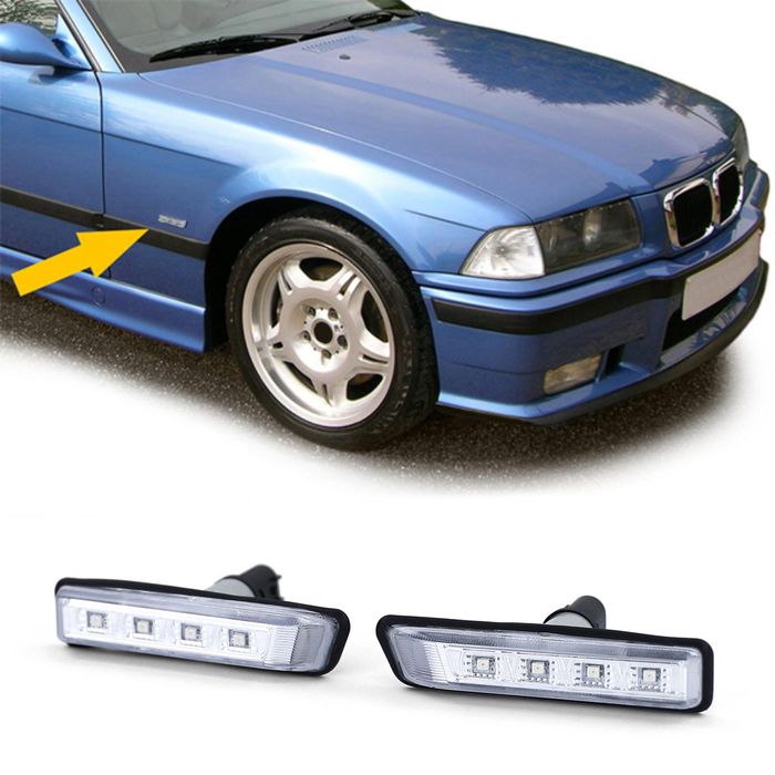 LED Seitenblinker weiß Chrom passend für BMW 3er E36 ab 96 BMW X5 E53 99-07