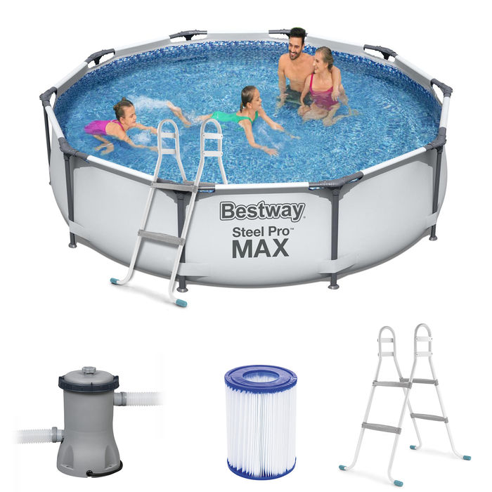 BESTWAY Steel Pro Max Frame Pool Set rund 305x76cm mit Filteranlage + Leiter