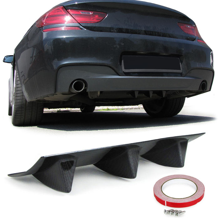 Universal Heck Diffusor für Stoßstange hinten mit 3 Finnen Carbon Optik