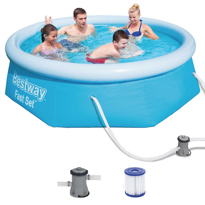 BESTWAY Fast Set Pool Swimmingpool Rund Kinderbecken mit Filterpumpe 244x66cm