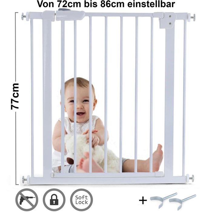 Absperrgitter Treppenschutzgitter Metall weiß + Y Halter 72 -86cm 77cm hoch