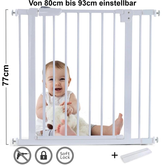 Absperrgitter Treppenschutzgitter Metall weiß + Rampe 80 - 93cm 77cm hoch