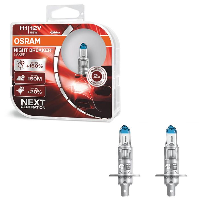 Osram Night Breaker Laser H1 55W 12V Halogen Leuchtmittel 150% 2 Stück
