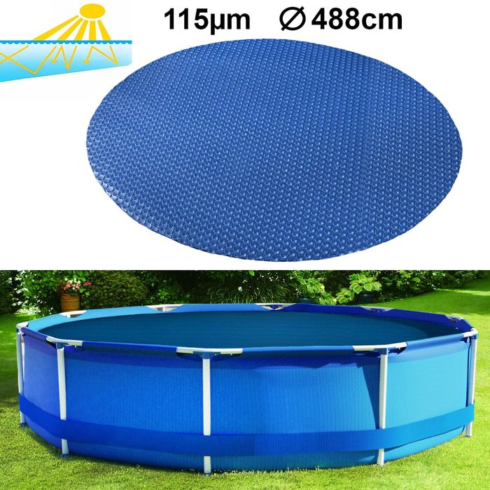 115µm Pool Solarplane Poolheizung Solarfolie Abdeckung Rund Blau 488cm