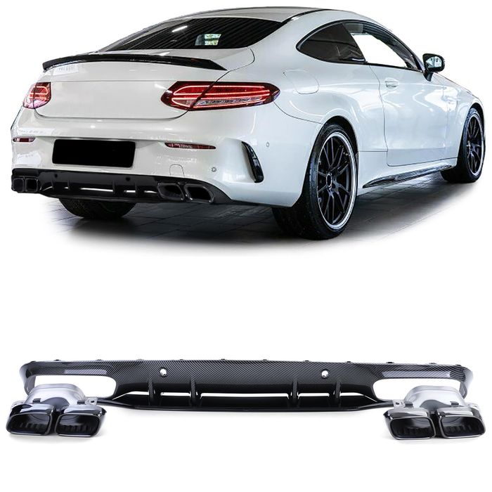 Heckdiffusor Carbon Look mit Endrohren Schwarz für Mercedes C Klasse C205 ab 18