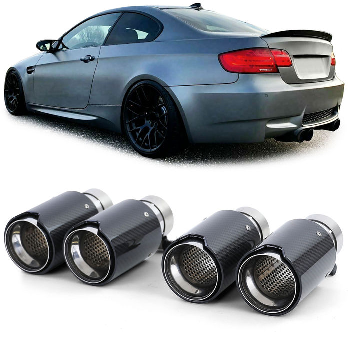 Auspuff 4 Rohr Duplex Endrohre Carbon Schwarz Universal passend für diverse BMW