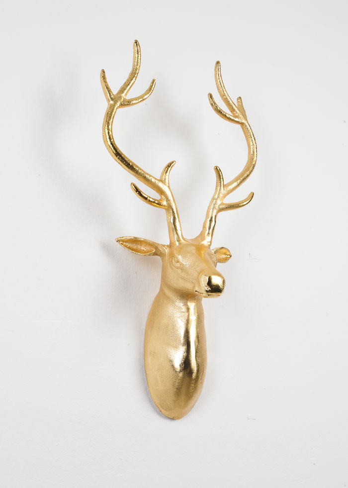 Deko Geweih Harry Gold Hirschgeweih Hirschkopf Geweih Figur Skulptur Deko