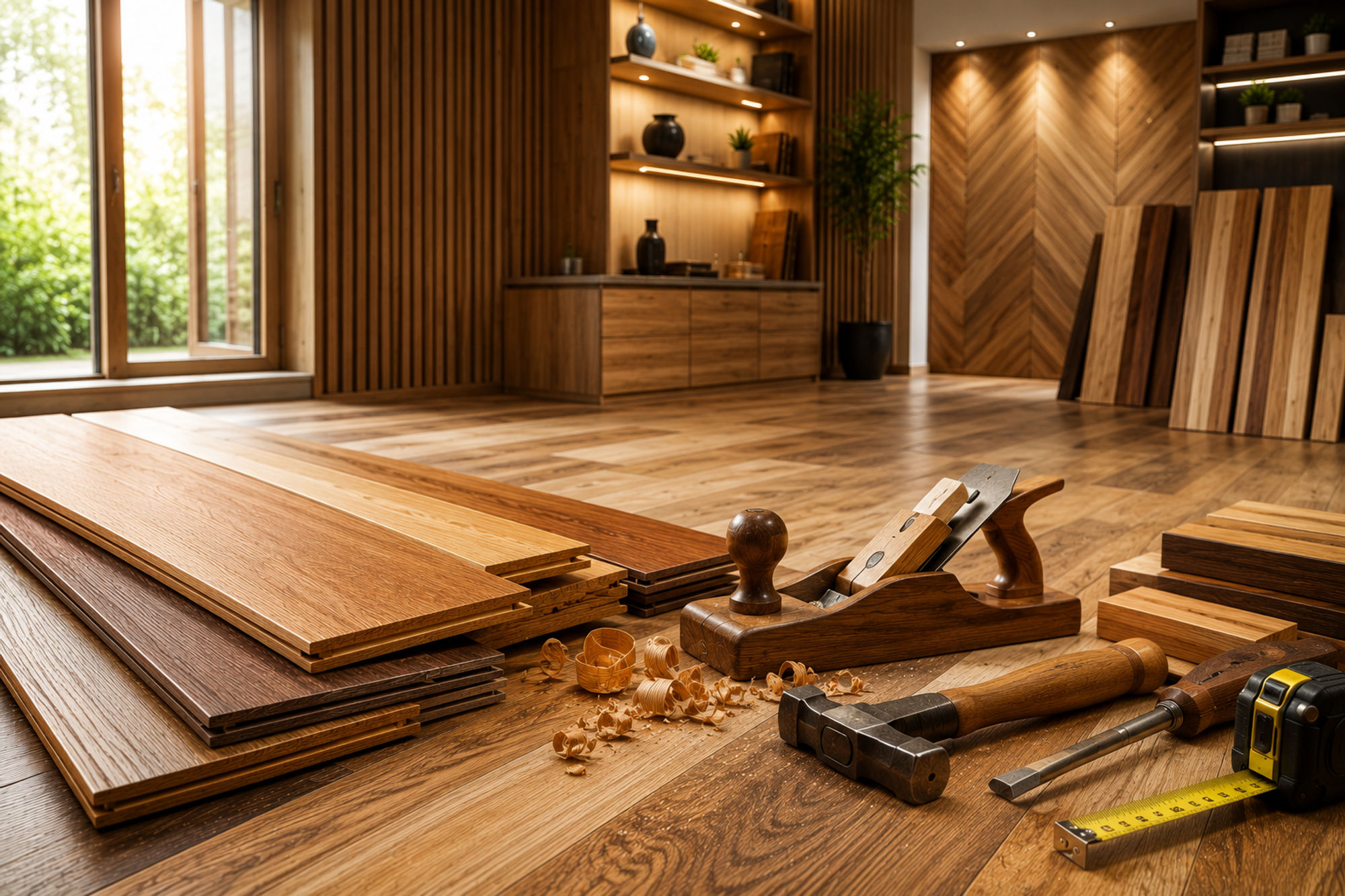 Carpenter working with wood