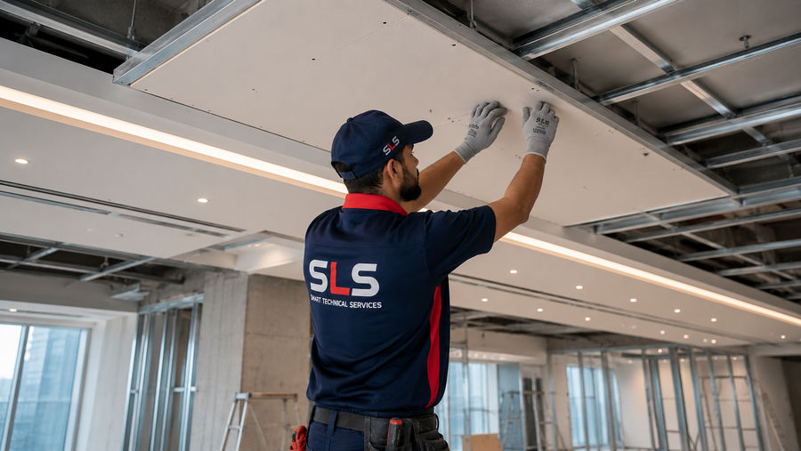 Modern false ceiling with integrated lighting