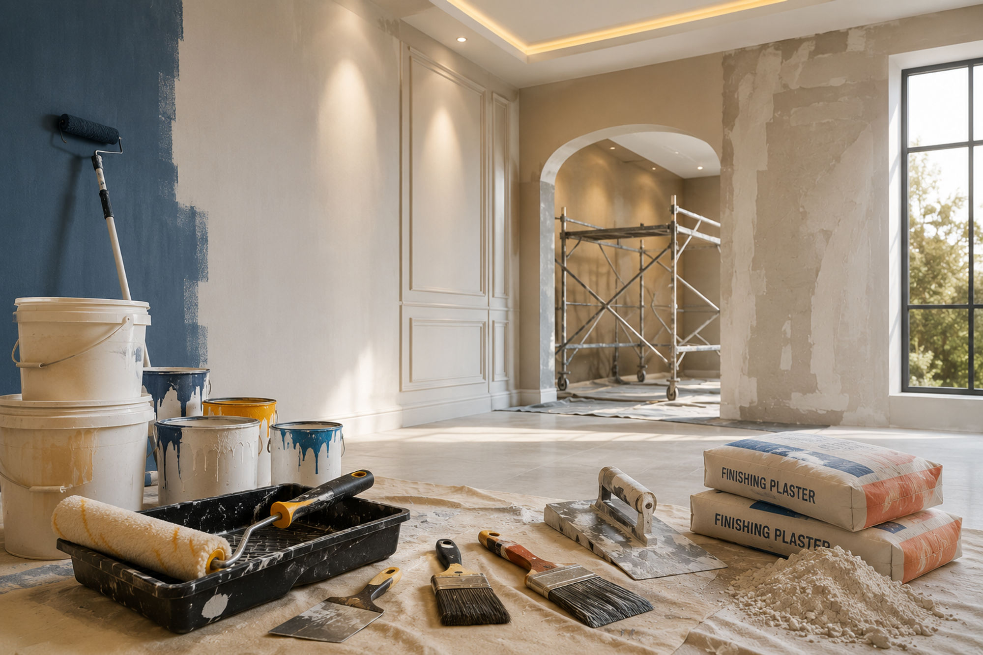 Painter painting an interior wall