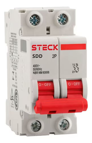 LLAVE TERMICA BIPOLAR 2 X 25 - 3 KA CURVA C STECK 25 A 220 V BLANCO