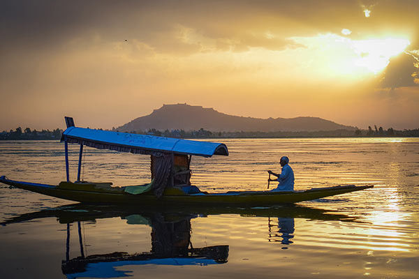 Wooden boat in Dal Lake Srinagar