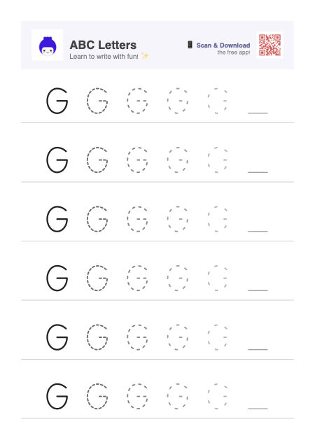 Letter G tracing worksheet preview