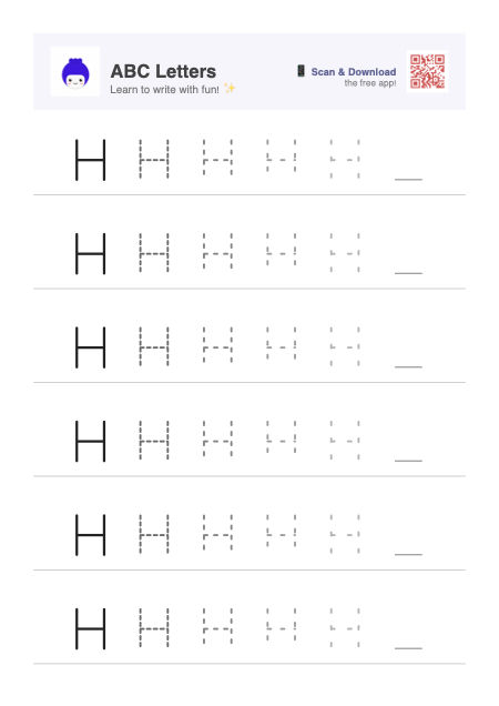Letter H tracing worksheet preview