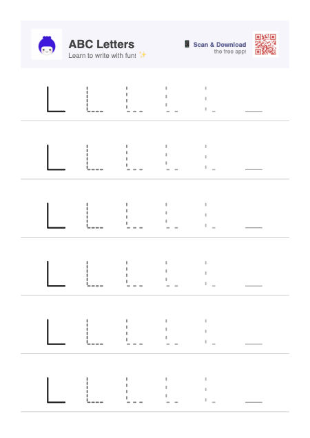Letter L tracing worksheet preview