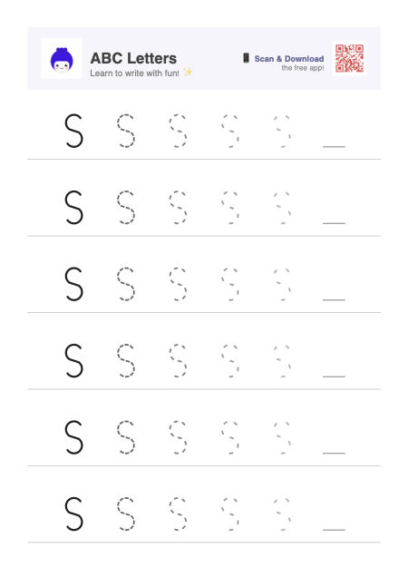 Letter S tracing worksheet preview