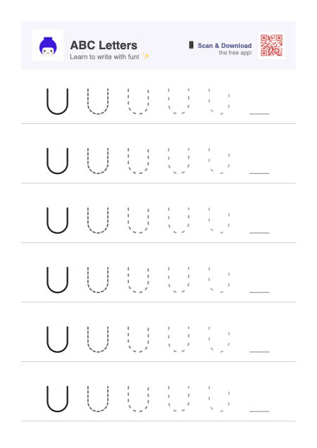 Letter U tracing worksheet preview