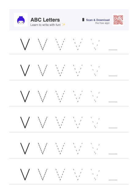 Letter V tracing worksheet preview