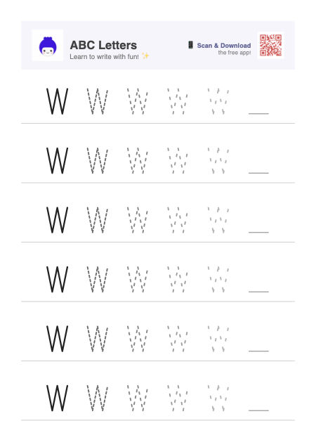Letter W tracing worksheet preview