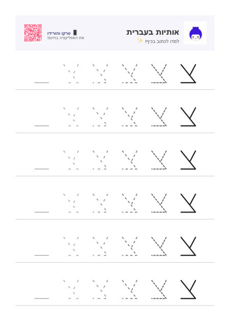 Vista previa de la ficha de la letra צ