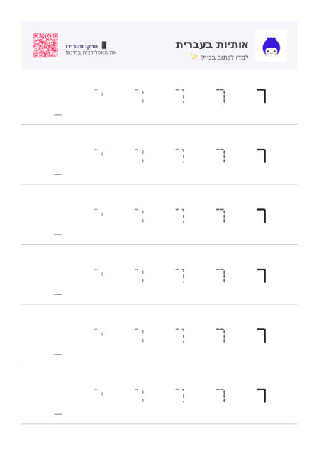 Vista previa de la ficha de la letra י