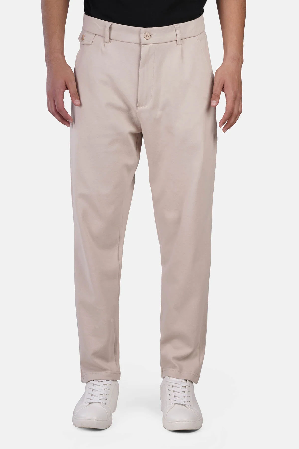 Regular-Fit Gabardine Pants with Elastic Waist