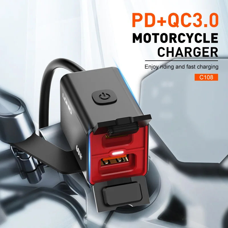 LDNIO C108 60W Waterproof Motorcycle Fast Car Charger with Extension Cord