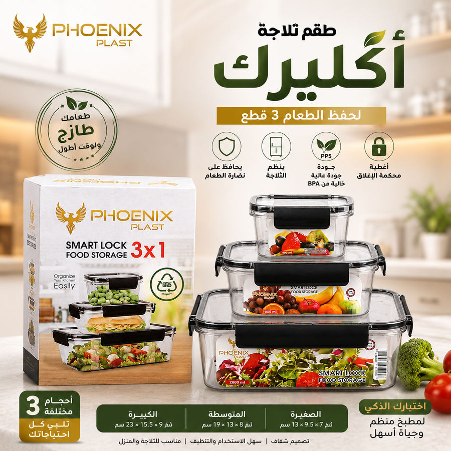 طقم ثلاجة اكليرك لحفظ الطعام 3 قطع