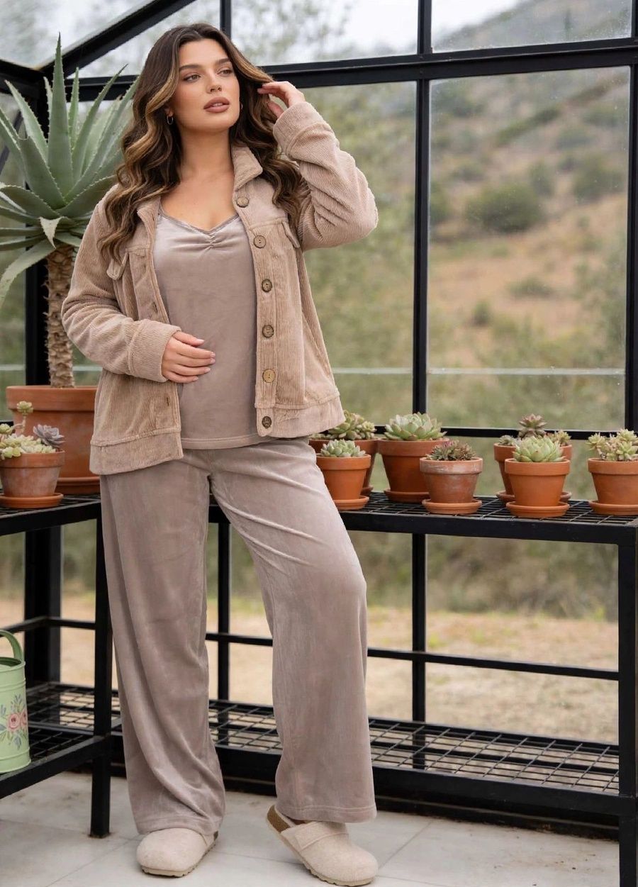 Mocha Taupe 3-Piece Velvet Set