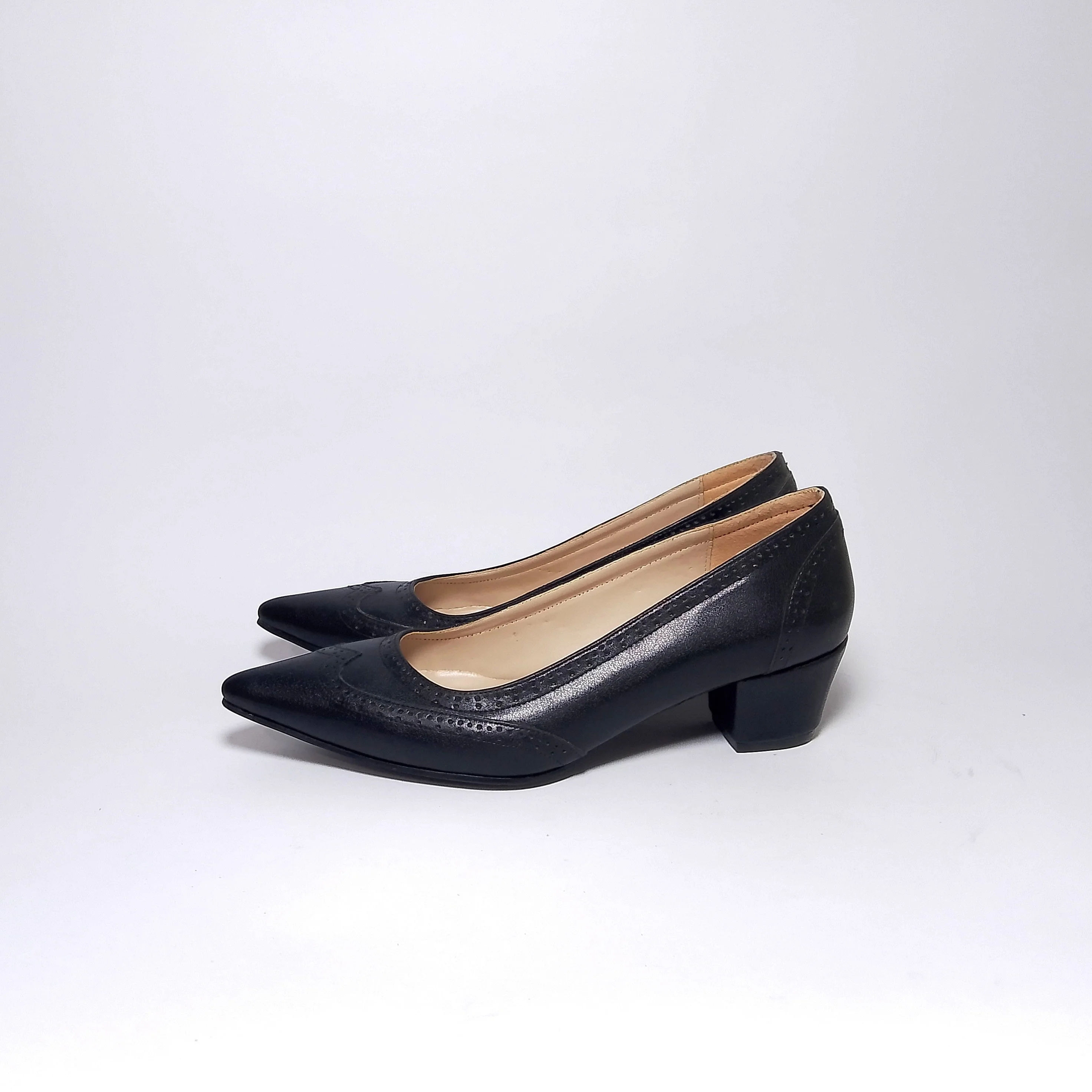 Black Brogue 5cm block heels