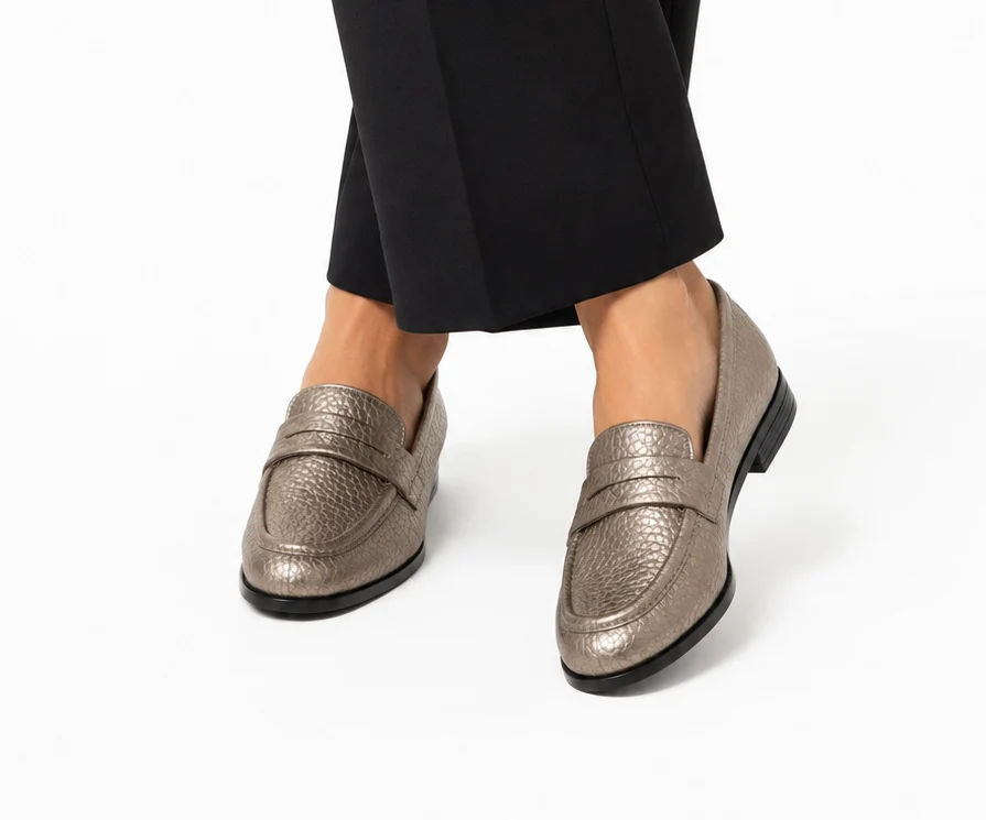 Classic Penny Loafer Flat - Smokey Silver