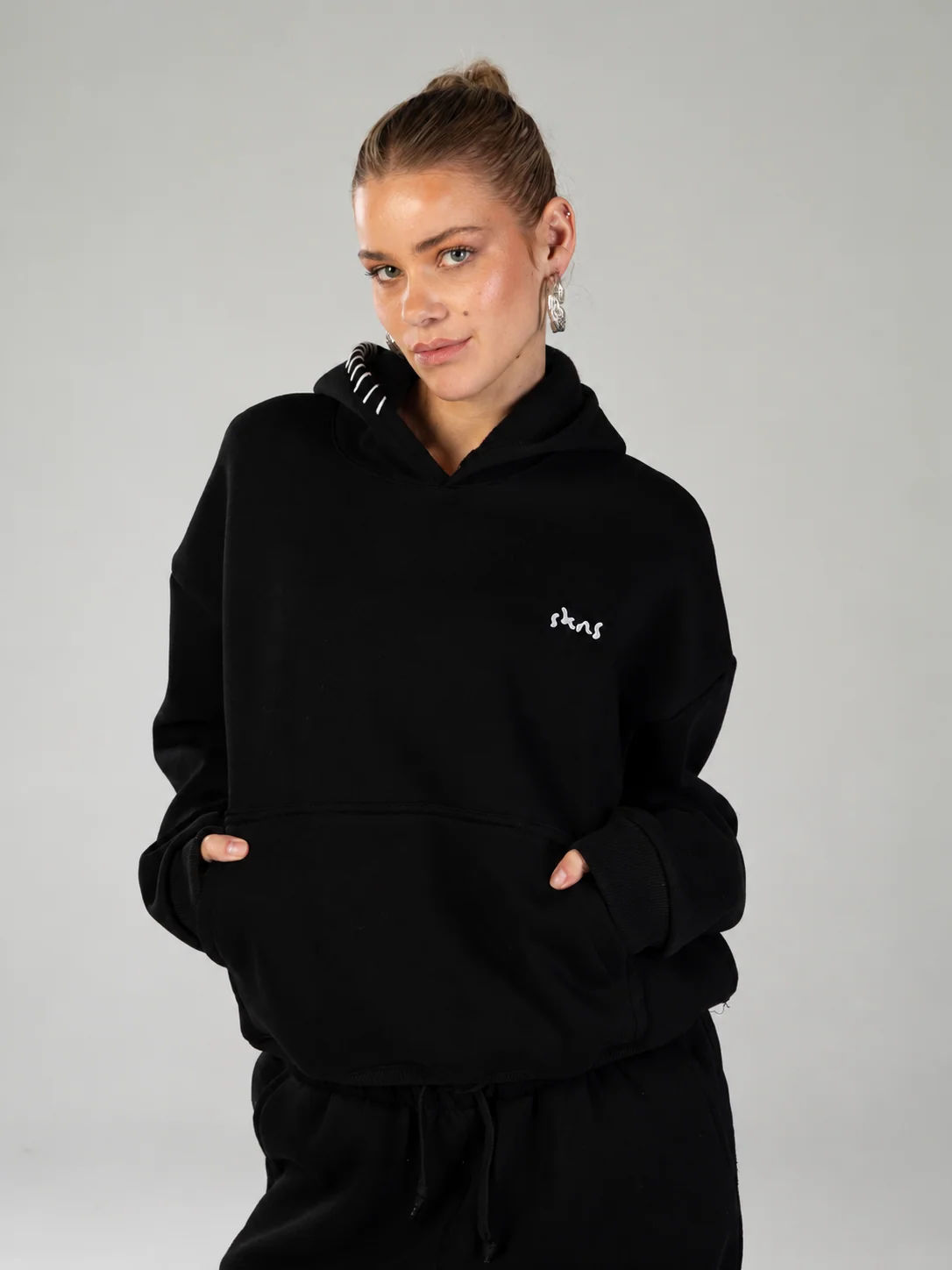 The stitched hoodie in black