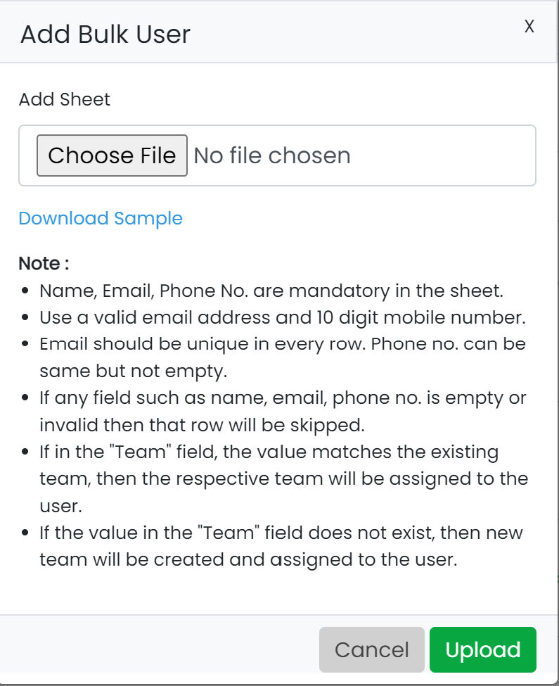 Uplaod Sheet